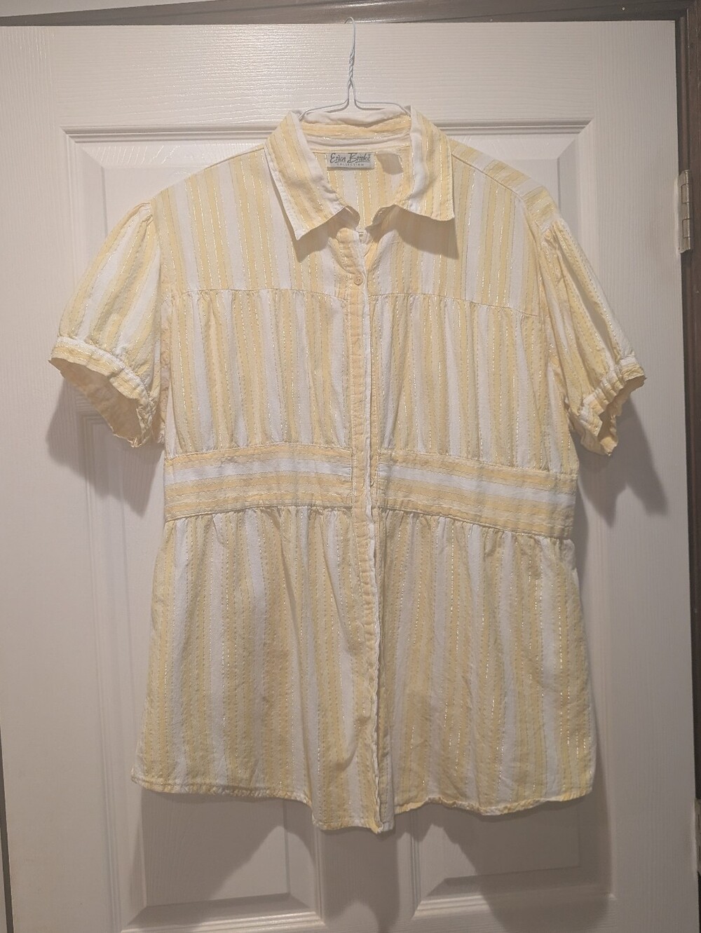 Vintage Erica Brooke Yellow & White Striped Button Shirt